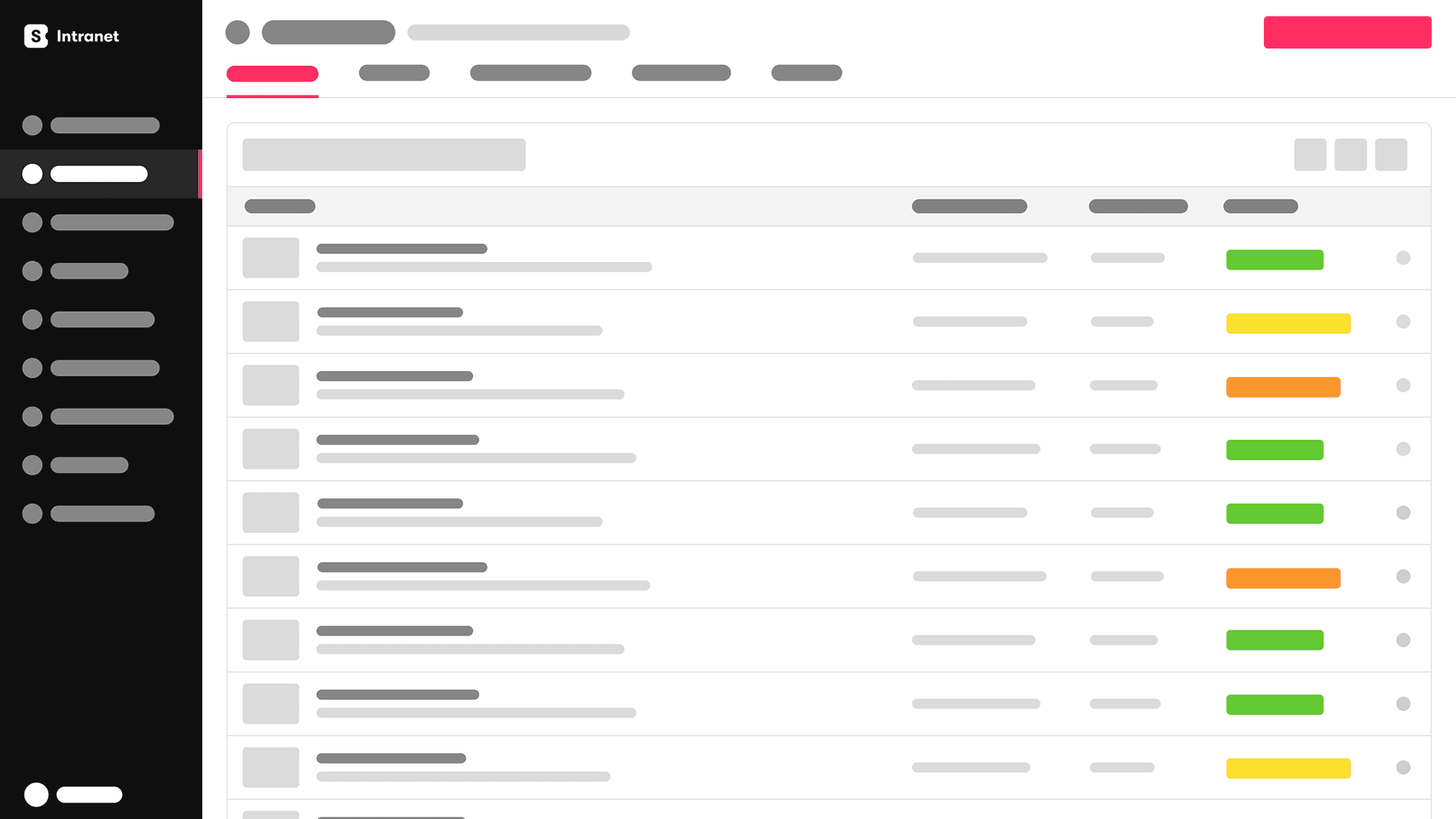 Intranet the team ran the catalogue from, a table of hotels with a status on each row